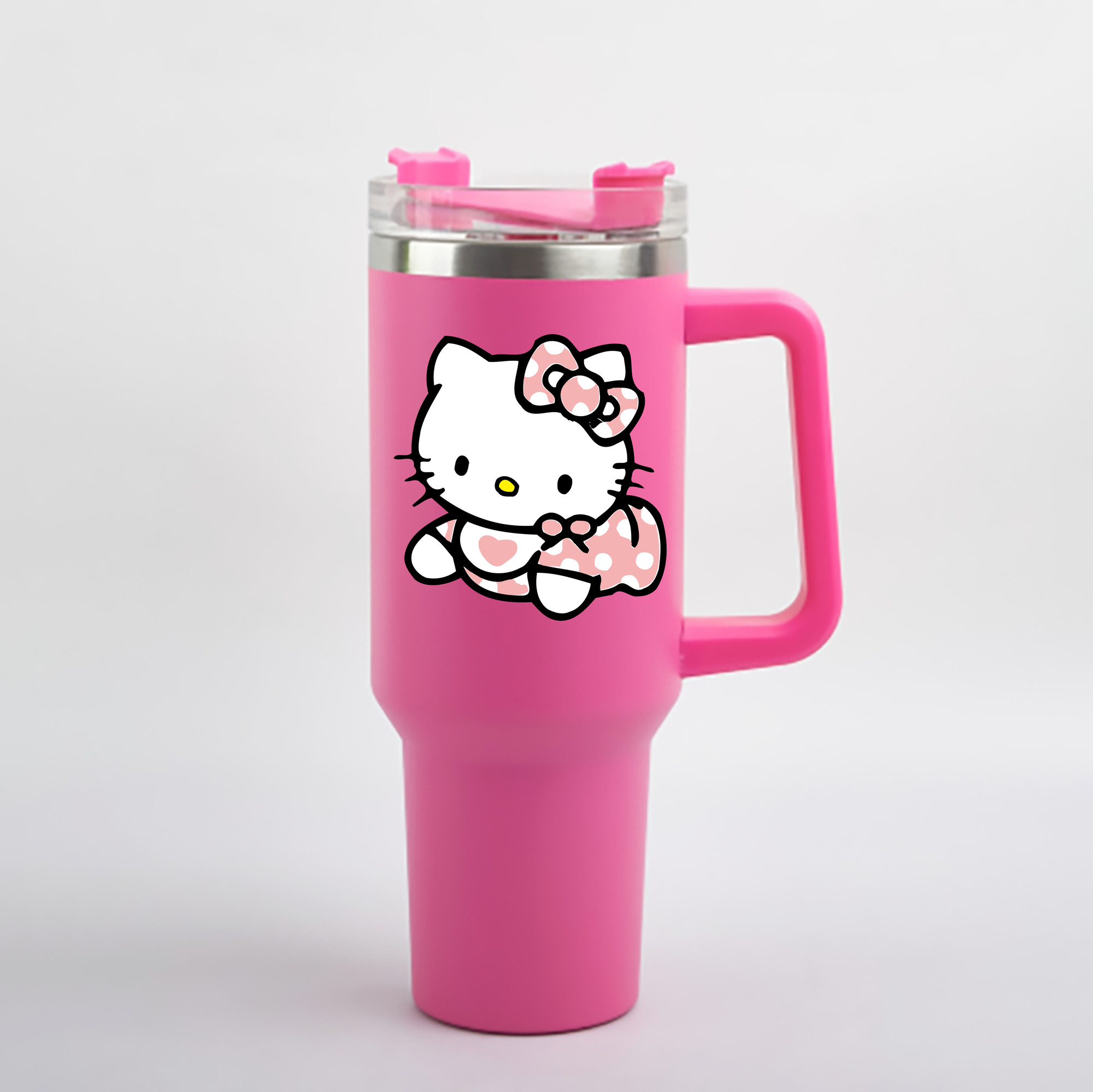 （画像用） Hello Kitty ハローキティ 1200mL車用タンブラー - クリスタルステッカー（プラスチックストロー付き）